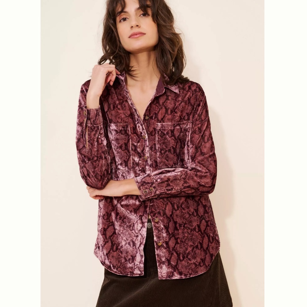 Anthropologie Pilcro Hadley Velvet Shirt- Size L